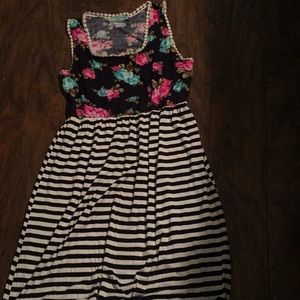 Navy striped floral maxi dress- L